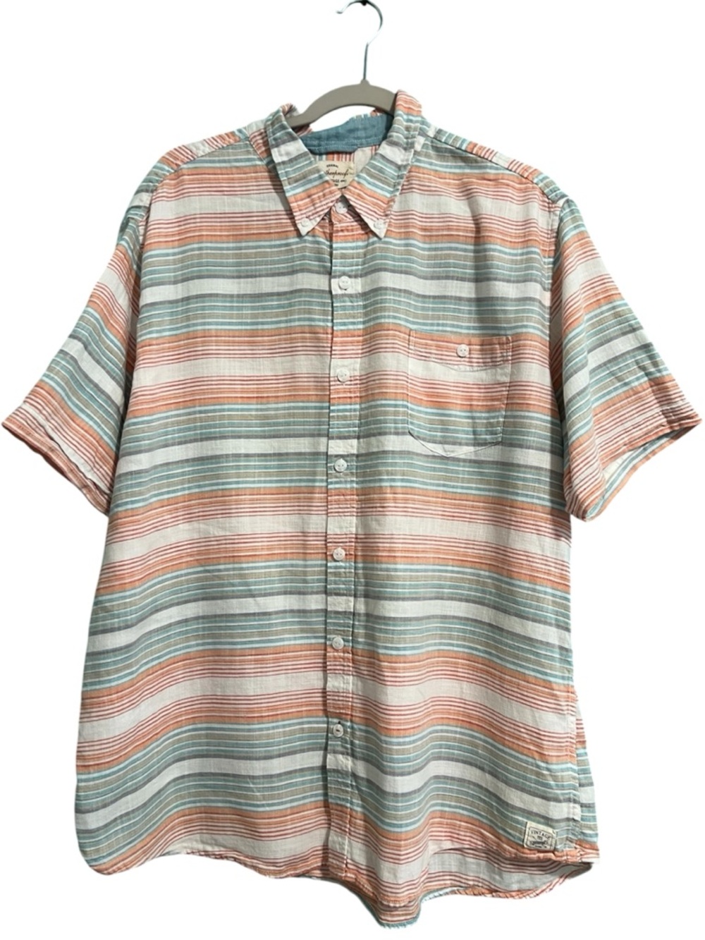 Weatherproof Vintage Men XXL Shirt Button Up Short Sleeve Striped Multi Color